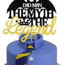 The Man The Myth The Legend Cake Topper for Man Male Black Crown King Happy Birthday Theme Decor Supplies Daddy Father's Day Family Party Decorations, Set of 3