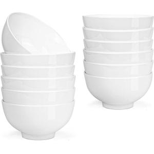 Foraineam 12 Pack 10 Ounces Porcelain Small Bowl Set White Round Bowls (10 Fl Oz)