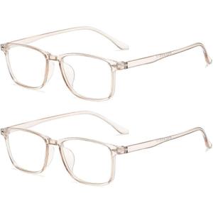 2 Pairs Nearsighted Distance Myopia Glasses for Women and Men, Lightweight Frame Driving Spectacles (Transparent Brown)