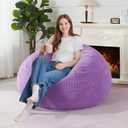Homguava 3FT Bean Bag Chair: Teardrop Bean Bags with Memory Foam Filled, Compact Beanbag Chairs Soft Sofa with Corduroy Cover (Purple)