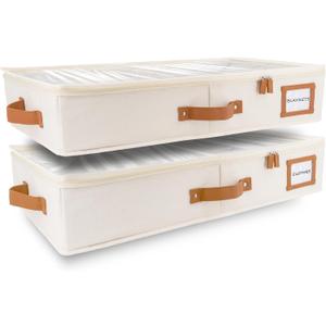 HOMELUX THEORY 2pc Under Bed Storage Containers, Bedroom Under the Bed Drawer Storage Organizer with Bins and Lids, Medium Underbed Clothes Storage Box Ideal for Blanket, Fabric, & Shoes (Ivory)