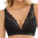 Avidlove Bras for Women Floral Lace Bralettes Deep V Sexy Bras Cross Back Longline Bralette No Padded Black XXL