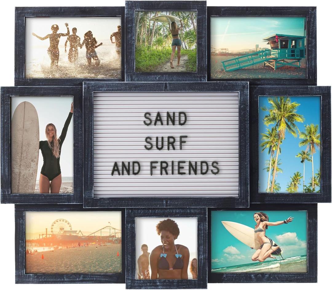 Melannco Customizable Letterboard 8-Opening Photo Collage, 19 x 17 inch,Distressed Black (19x17 - 8 Opening)