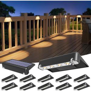 VOLISUN Solar Deck Lights 12 Pack, Warm White Glow LED Large Size Lamp, IP65 Waterproof Step Lights Outdoor for Deck, Step, Fence, Railing, Wall and Stairs (Black)