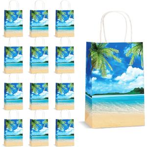 2 x Chunnin 12 PCS Summer Beach Theme Paper Bags Hawaiian Beach Ocean Gift Bags Supplies Summer Tropical Party Bag Ocean Party Gift Bag for Kids Birthday Baby Shower Hawaiian Luau Theme Favors