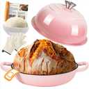 AHJ 6QT Dutch Oven For Bread Baking, Enameled Cast Iron Dutch Oven Pot with Lid, Multi-Functional Bread pan, Sourdough Baking Supplies with Proofing Basket, Cast Iron Bread Oven, Silicone Sling & Gloves. (Blush Pink)