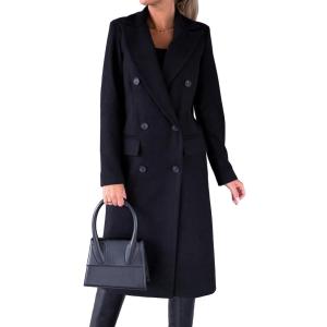 IDEALSANXUN Womens Long Wool Coat Double Breasted Trench Coat Fall Winter Clothes (Small, Navy)