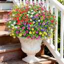 Artificial Fake Flowers Plants for Outdoors Indoor Decoration, 12 Bundles Faux Plastic Mix-Colored Daisy Flowers UV Resistant Faux Mums Greenery Bushes Shrubs for Home Porch Patio Garden