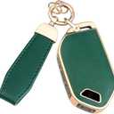 Key Fob Cover for Kia with Key Chain, Upper Leather + Soft TPU Key Cover Case Shell for Kia 2023 2024 2025 Telluride Carnival Sorento K4 K5 GT-Line 5 Buttons (Green)