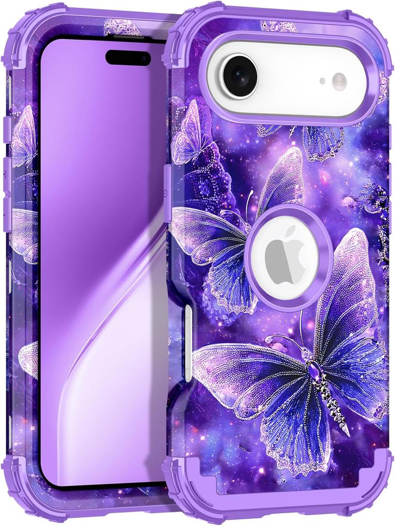 LONTECT for iPhone Air Case Glow in The Dark Three Layer Heavy Duty Shockproof Hard PC+Soft Silicone Rugged Full Body Protective Case for Women Girls,Royal Light