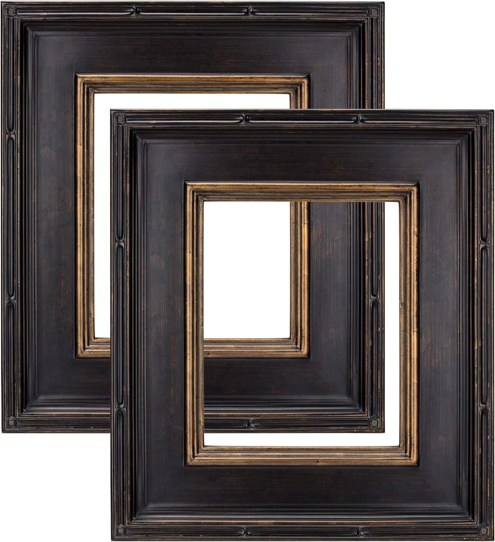 Creative Mark Museum Plein Aire Ornate Picture Frame - 12x16 - Antique Black W/Gold - Pack of 2, High-End Antique Style Frames - Open Back with No Glass or Backing