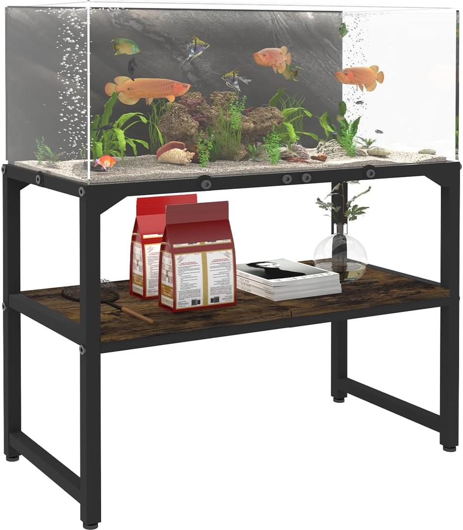 30 Gallon Rimless Fish Tank Stand with Shelf for Storage, 2 Tiers Metal Aquarium Stand, Breeder Tank Turtle Reptile Terrariums Stand Rack for Home Office, 30" L x 12" W x 20.5" H, Black