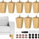 TURSTIN Set of 8 Furniture Legs 4 Inch Square Solid Wood Couch Legs Replacement Sofa Legs Mid Century Furniture Feet for Armchair Bed Dresser Cabinet Include Installation Hardware, Natural
