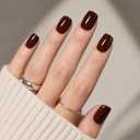 2 x Brown Press On Nails Square - Brown Short Square Fake Nails | Short Press On Nails Reusable Stick On Nails in 15 Sizes 30pcs False Nail Kit for Women & Girls