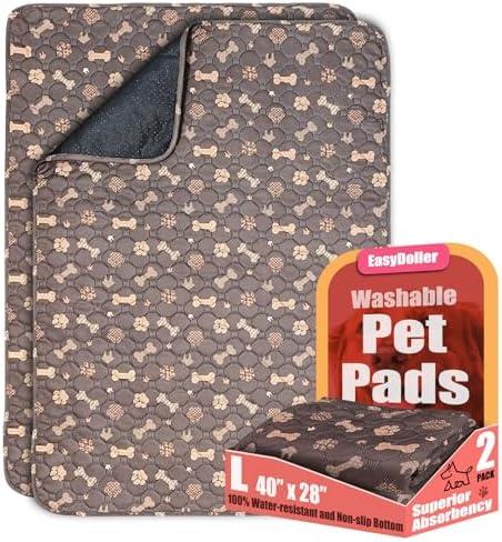 Washable Pee Pads for Dogs - 2 Pcs 28"x40" Brown Superior Reusable Puppy Pet Training Pad - Waterproof Dog Pee Pad Protects Against Urine Leakage Non-Slip Grip Prevents Slipping & Bunching