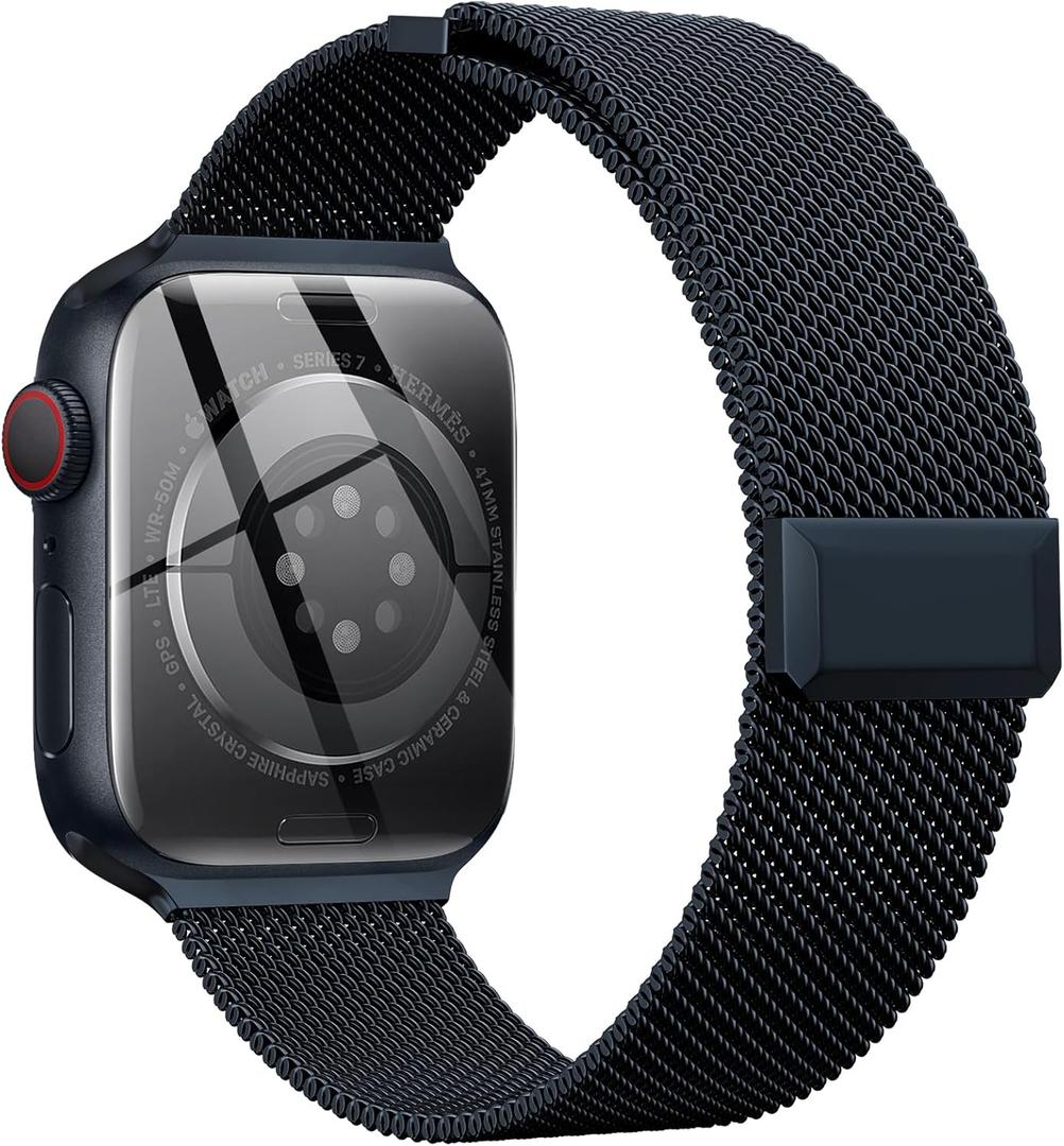 EPULY Compatible with Apple Watch Band 44mm 45mm 46mm Series 10 11 49mm, Stainless Steel Mesh Loop Magnetic Clasp Bands for iWatch Series 9 8 7 6 5 4 Ultra SE3 2 Women Men - 49/46/45/44mm Midnight
