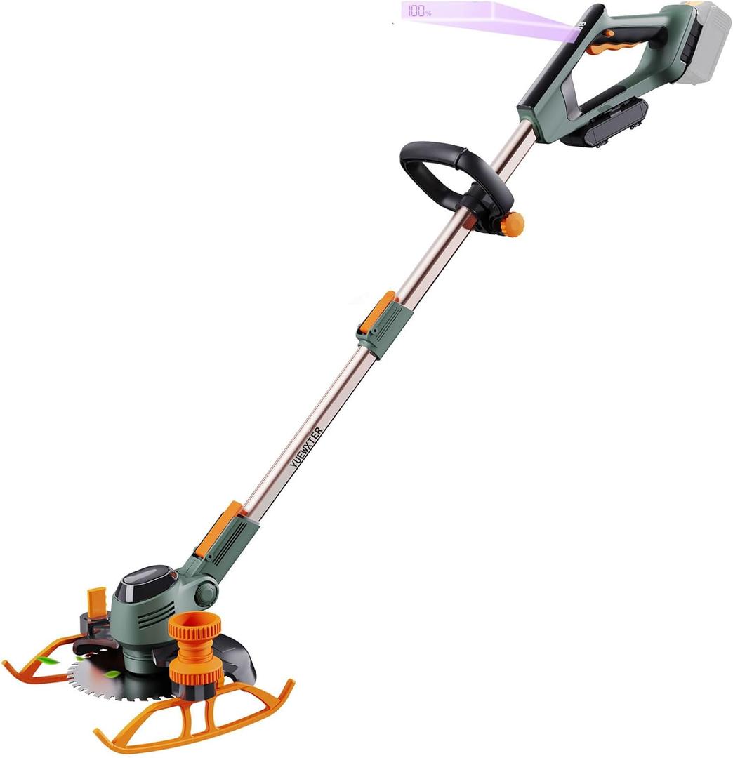 Lawn Mower, (21V 2x4.0A Battery & Charger), 4-in-1 Grass Trimmer/Wheel Edger/Mini-Mower/Brush Cutter, with 2 x Saw Blades, 2 x Metal Blades, 20x Grass Cutting line