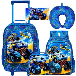 UFNDC 5PCS Kids Suitcase Set for Boys, Car Rolling Luggage with Wheels, Travel Carry on for Children Toddler Elementary