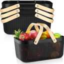 Sadnyy 4 Pcs Plastic Mesh Garden Harvest Basket Storage Basket with Wooden Handle Multi Functional Mesh Bin for Kitchen Cabinet Picnic Fruit Vegetable Gathering Organizer(Large,Black)