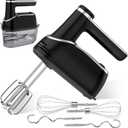 Cordless Electric Hand Mixer: 12 Speeds Powerful Handheld Mixer with 6 Stainless Steel Attachments (2 Beaters, 2 Dough Hooks, 2 Whisks), Snap-On Storage Case & Eject Button (Black)