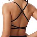 Strappy Sports Bra for Women,Spaghetti Straps Cross Open Back,Removable Padded,Low Impact Workout Yoga Crop Top, Size: Large (Black)