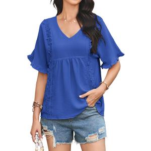 Womens Summer Tops V Neck Ruffle Half Sleeve Blouses Cute Lace Peplum Shirts Casual Boho Babydoll Clothing 2025 (Blue, XXL) Womens Summer Tops V Neck Ruffle Half Sleeve Blouses Cute Lace Peplum Shirts Casual Boho Babydoll Clothing 2025 (Blue, XXL)