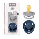 BIBS De Lux Baby Pacifier 2-Pack | Made in Denmark | BPA Free Dummy Soother, Round Nipple. Natural Rubber Latex, Size 1 (0-6 Months), Cloud/Steel Blue