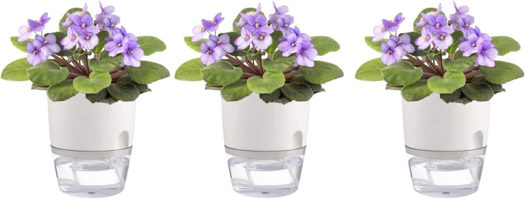 3.2 Inch Self Watering Planters Plastic Planter Pots 3 Pack Wicking Flower Pots Modern Decorative Planter for Small African Violets House Plants,Herbs,Indoor Outdoor Plant (White)