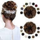 FELENDY 2PCS Messy Bun Hair Piece Large Wavy Curly Elastic Hair Bun Scrunchies Fluffy Thick Donut Chignon Hairpieces Updo Extensions Dark Brown Mix Light Auburn