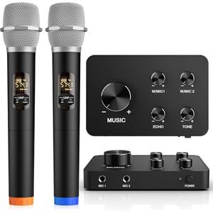 FEKTIK Wireless Microphone Karaoke Mixer System, Dual Handheld Wireless Microphone for Karaoke, Smart TV, PC, Speaker, Amplifier, Church, Wedding - Support HDMI, AUX in/Out