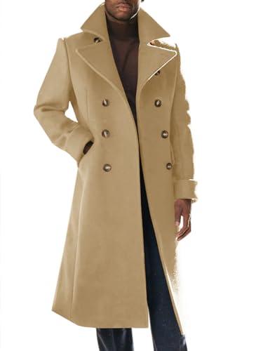 Runcati Mens Trench Coat Notch Lapel Slim Fit Double Breasted Long Pea Coat Winter Warm Overcoat, Large