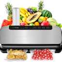 NutriChef Food Vacuum Sealer Machine, Stainless Steel Automatic Air Sealing System for Dry/Moist Foods, LED Touch Controls, Includes Vacuum Hose, Bag Roll and Stopper, 110W Suction Power, 14"x6"