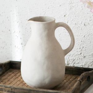 Kimdio Ceramic Vase with Handle, Modern Farmhouse Pitcher Vases for Home Decor, Rustic Pottery Vase, Decorative Clay Flower Vase, Centerpieces for Living Room (White Tall)