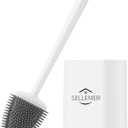 Sellemer Toilet Brush and Holder Set - Flexible Toilet Bowl Brush Head with Silicone Bristles, Compact Size for Storage and Organization, Ventilation Slots Base (1 Pack, Pearl White)
