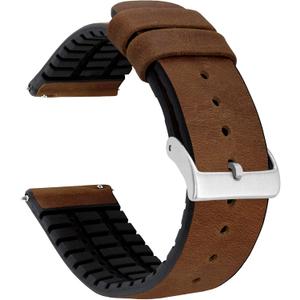 BARTON Leather and Rubber Hybrid Straps with Integrated Quick Release Spring Bars - 316L Stainless Steel - Choose Color - 18mm, 20mm & 22mm Watch Bands (Oak)