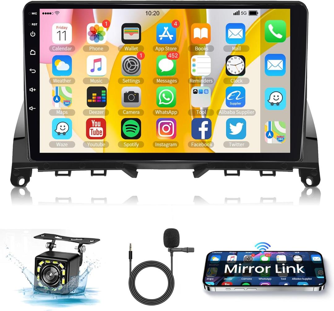 Android 13 Car Stereo Radio for Mercedes Benz C-Class C180 C200 C230 C250 C300 C350 W204 S204 2006-2011 with GPS Navigation, Rimoody 9'' Touchscreen Bluetooth FM WiFi Mirror Link Backup Camera