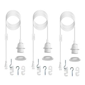 Plug in Light Socket,Pendant Light Cord Lamp Kit, 16Ft Pendant Light Cord Kit E26/E27 Light Socket Hanging Lantern Lamp Cord with On/Off Switch,Socket Rings (whyui3)