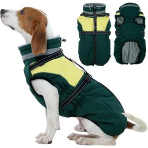 Kuoser Dog Coat, 2 in 1 Dog Jacket with Harness Built in, Winter Waterproof Puppy Puffer Jacket Snowsuit for Small Medium Large Dogs, Cold Weather Reflective Pet Fleece Vest with Zipper