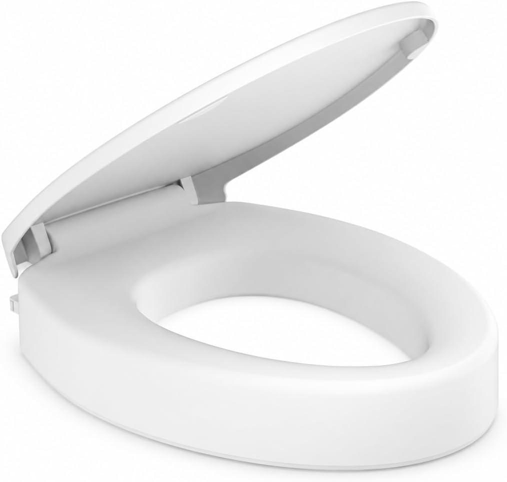 ELLAI Raised Toilet Seat for Elongated Toilets, 3.5 Inch Elevated Toilet Seat Riser with Soft-Close Design, Easy Installation, 400 lb Capacity, White