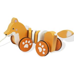 Baby Toys Car,Wooden Pull Along Toddler Toy, Developmental Toy for 1 Year Old Girl Boy Birthday Gift (Fox)