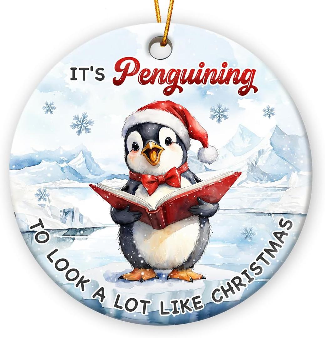 Penguin Christmas Ornament 2025 - Cute Penguin Gifts for Women Men, Animal Ornament for Friends Boys Girls, Ceramic Christmas Ornaments for Tree Decor - Holiday Keepsake & Xmas Gift Exchange Idea