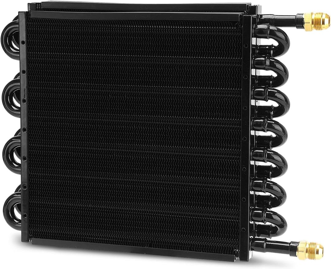 16 Pass 1/2" Transmission Cooler, 16 Rows 8AN Tube Fin Cooler Air Compressor Aftercooler, Compatible with 1/2" transmission cooler lines Universal Black