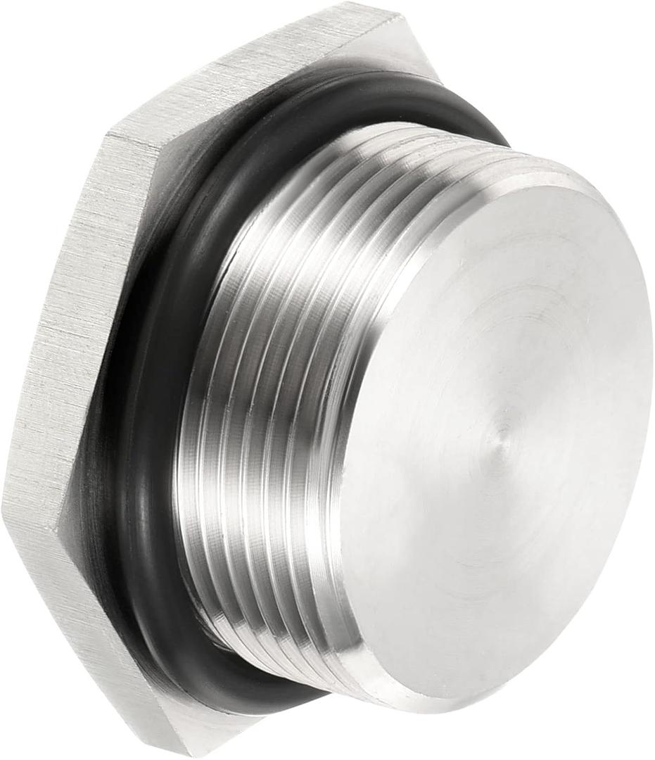 PATIKIL M32x1.5 Male Plug, 1 Pack Waterproof Dustproof 304 Stainless Steel Thread Hex Head Socket Solid Pipe Fitting with Sealing Rubber Ring