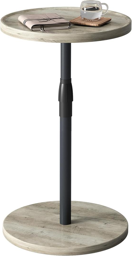 Adjustable End Table, Small Round Side Table, Drink Table for Small Spaces, Pedestal Nightstand for Living Room, Bedroom, Sofa Couch, Oak ET-010QK