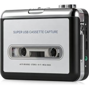 Cassette Tape Player, Portable Cassette Tape Recorder, Cassette to MP3 Converter with Software, Compatible with Laptops and Personal Computers, USB/AA Battery Powered, Silver