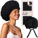 Kitsch XL Satin Bonnet for Sleeping - Softer Than Silk Hair Bonnet For Women - Secure Fit, Adjustable Night Cap For Curly & Textured Hair - Prevents Breakage, Tangles & Thinning - Black