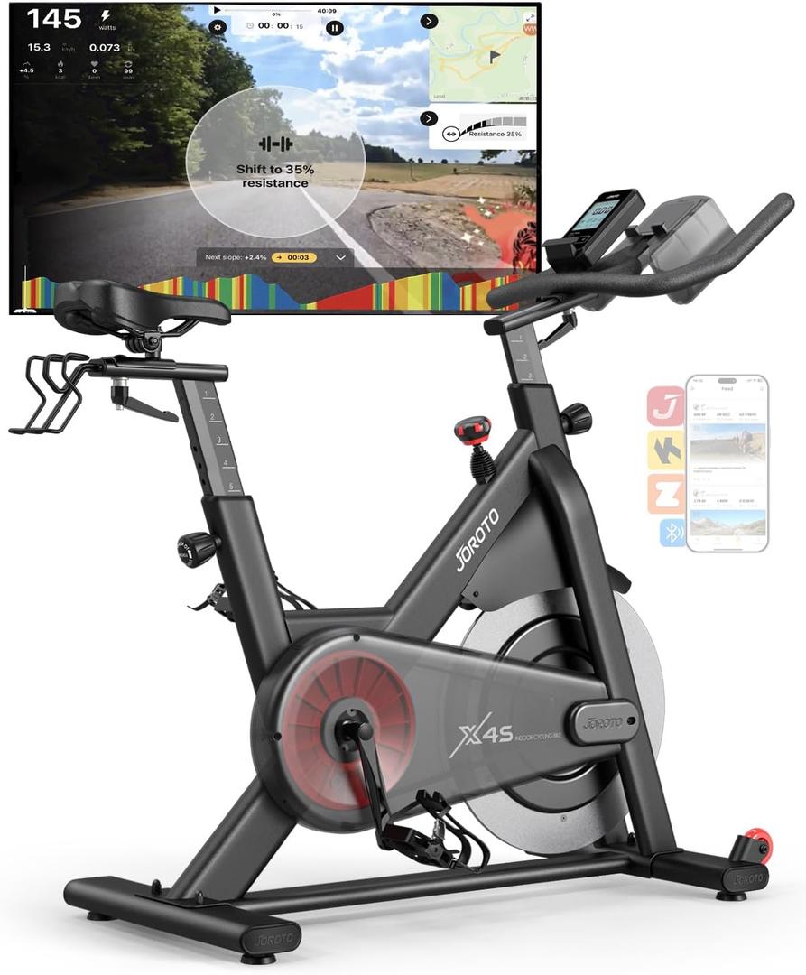 JOROTO Magnetic Exercise Bike, Professional Indoor Cycling Bike, Spinning Bike with Bluetooth and Self-Developed App, 350lbs Weight Capacity & 40 lbs Dual Flywheel, Workout Equipment for Home Gym