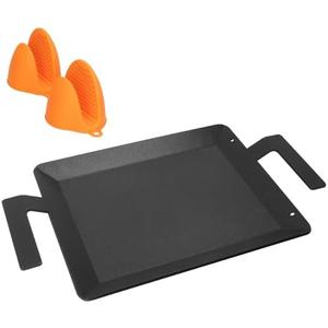 Universal Griddle Insert for Gas Grill with Handles for Stove Top Versatile Stovetop Oven, Flat Top Griddle for Induction Cooktop Gas Stove, 17.5" x 10" Non-Stick Carbon Steel