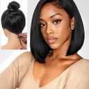 Glueless Bob Wig Human Hair Pre Plucked Pre Cut 6x4 HD Lace Closure Wigs Human Hair 150% Density Wear and Go Short Straight Bob Wigs for Black Women 12 Inch