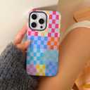 Compatible with iPhone 14 Plus Case, Cute Fashion Aesthetic Colorful Checkered Pattern Cover for Women, Shockproof Soft TPU and Hard PC Protective Phone Case for iPhone 14 Plus 6.7"